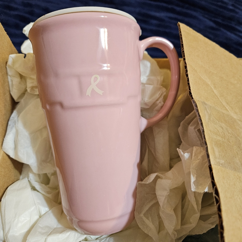 Longaberger Pink Ribbon Ceramic Mug W/lid